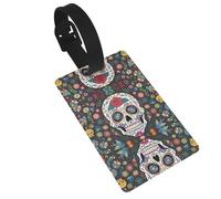 Durable Day of The Dead Print Luggage Tag with Full Back Privacy Cover â€“ Bright ID Labels for Suitcases, and Backpacks