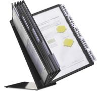 Durable Display Panel Desk Unit Vario A4, 10 Panels, Black | Reference System with Metal Base, 10 Panels and Index Tabs, Holds 20 A4 Sheets, Anti-Glare and Copy-Proof, Made in Germany