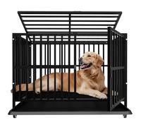 Durable Dog Cage with Lockable Wheels, Heavy-Duty Steel Kennel, Double Doors & Secure Locks - Ideal for Large Bs & Outdoor Use