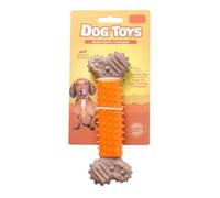 Durable Dog Chew Toy for Small and Medium Breeds, Tough TPR Bone Shape Teething Stick with Wood Plastic Texture, Interactive Boredom Breaker, 16 x 5 x 2.5 cm (Orange)