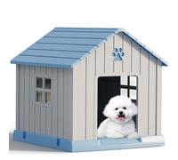 Durable Dog House Indoor Outdoor for Small to Large Dogs, Weatherproof Puppy Shelter with Elevated Floor & Air Vents, Easy Assembly(Blue, 31''L*33.3''W*33.5''H)