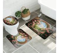Durable Door Mat European Garden Gothic Medieval Vintage Arch Window Blooming Roses Flower Vine Spring Inside and Outside Door Mats Indoor Outdoor Doormats 40×60cm for Lobby,Entrance,Shower