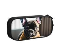 Durable Double-Layer Zippered French Bulldog Print Pencil Case for Kids Pencil case for Office Supplies.