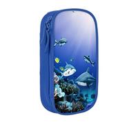 Durable Double Layer Zippered Shark Swimming Under the Sea Print Pencil Case for Kids pencase for Office Supplies.