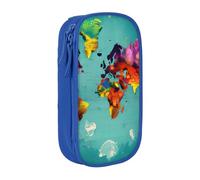 Durable Double Layer Zippered World Map Print Pencil Case for Kids pencase for Office Supplies.