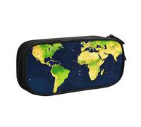 Durable Double-Layer Zippered World Map Print Pencil Case for Kids Pencil case for Office Supplies.