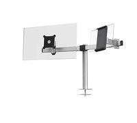 Durable Dual Monitor Mount Pro for 1 Screen & 1 Tablet - Dual Arm Monitor & Tablet Stand with Through Bolt for Desk Mounting - VESA 75/100 - For 21 - 27 Inch Screens & 7 - 13 Inch Tablets