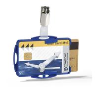 DURABLE Security Pass Holder Duo 54×85 mm – Holds 2 Cards, with Clip – Blue (Pack of 25)
