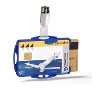 DURABLE Security Pass Holder Duo 54×85 mm – Holds 2 Cards, with Clip – Blue (Pack of 25)