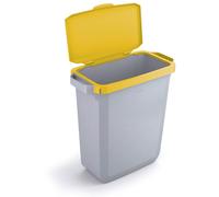 Durable DURABIN Plastic Waste Recycling Bin 60 Litre Rectangular Grey with Yellow Hinged Lid - VEH2022009