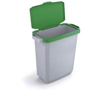 Durable DURABIN Plastic Waste Recycling Bin 60 Litre Rectangular Grey with Green Hinged Lid - VEH2022010