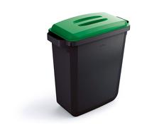 Durable DURABIN ECO 80% Recycled Plastic Waste Recycling Bin 60 Litre Rectangular Black with Green Lid - VEH2023023