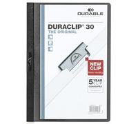 Durable DuraClip 2227-01 Clip File for 1-30 Sheets A4 - Black (Pack of 5) | Holds up to 30 Sheets of Unpunched Paper, Strong Metal Clip, Transparent Front Cover, Made in Germany