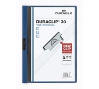 Durable DURACLIP 30 A4 Clip Folder - Holds up to 30 Sheets of A4 Paper - Robust Metal Sprung Clip - Pack of 5 Folders in Dark Blue