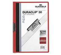Durable DURACLIP 30 A4 Clip Folder - Holds Up to 30 Sheets of A4 Paper - Strong Metal Sprung Clip - Pack of 25 Red Colour Folders for Organising Documents
