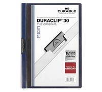 Durable DURACLIP 30 A4 Clip Folder - Holds Up to 30 Sheets of A4 Paper - Strong Metal Sprung Clip - Pack of 25 Midnight Blue Colour Folders for Organising Documents