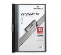 Durable DURACLIP 60 A4 Clip Folder - Holds Up to 60 Sheets of A4 Paper - Strong Metal Sprung Clip - Pack of 25 Black Colour Folders for Organising Documents