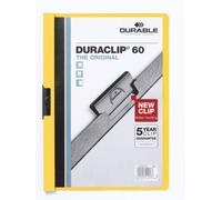 Durable DURACLIP 60 A4 Clip Folder - Holds Up to 60 Sheets of A4 Paper - Strong Metal Sprung Clip - Pack of 25 Yellow Colour Folders for Organising Documents