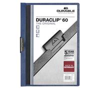 Durable DURACLIP 60 A4 Clip Folder - Holds Up to 60 Sheets of A4 Paper - Strong Metal Sprung Clip - Pack of 25 Dark Blue Colour Folders for Organising Documents