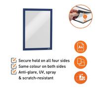 Durable Duraframe Self Adhesive Magnetic Signage Frame, A4 Blue