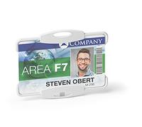 Durable Eco ID Name Badge Holder 54 x 87mm, Pack of 10, Grey | Blue Angel Certified Name Badge for 1 ID Card, Stoppers to Prevent Card Falling Out, Made in Germany