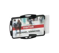 Durable Eco ID Name Badge Holder Duo 54 x 87mm, Pack of 10, Black | Blue Angel Certified Name Badge for 2 ID Cards, Stoppers to Prevent Card Falling Out, Made in Germany