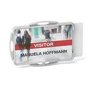Durable Eco ID Name Badge Holder Duo 54 x 87mm, Pack of 10, Grey | Blue Angel Certified Name Badge for 2 ID Cards, Stoppers to Prevent Card Falling Out, Made in Germany