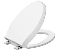 Durable Elongated Toilet Seat with Slow Soft Close - Easy to Install and Clean, Never Loosens - White, Fits Most Elongated Toilets
