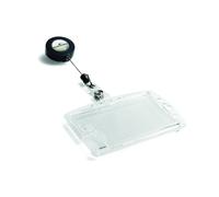 Durable Enclosed Duo Security Pass Holder 54 x 85mm with Badge Reel - Transparent - Holds up to 2 ID/Security Cards - Pack of 10