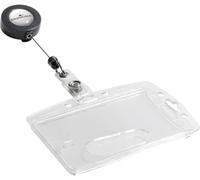 Durable Enclosed ID Pass Holder 54 x 86mm, Pack of 10, Transparent | Extra Strong Acrylic Badges with Badge Reel Included, Holds 1 ID Card or Name Badge, Thumb Slot on the Back