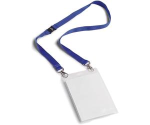 Durable Event Name Badge A6 with Dark Blue Lanyard - Pack of 10 - Includes Safety Release - Universal ID Badge Holder