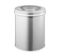 Durable Fire Extinguishing Metal Waste Bin TUV Certified 15L - Silver