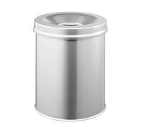 Durable Fire Extinguishing Metal Waste Bin | TUV Certified | 15L | Silver