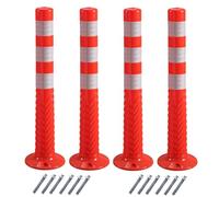 Durable Flexible TPU Bollards with Reflective Tape - Driveway Barrier Posts for Enhanced Visibility and Protection(Red White,4pcs)