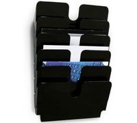 Durable FLEXIPLUS 6 A4 Landscape Leaflet Holder - Black - Easy To Install Wall Mounted Document Holder - Use as a Leaflet Stand, Menu Holder, Paper Storage, etc.