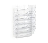 Durable Leaflet Holder Flexiplus 6 A4 Landscape, Transparent, Wall-Mounted | Document Holder for Menus and Brochures, Easy to Install, 340 x 520 x 100mm, 6 Compartments, Made in Germany