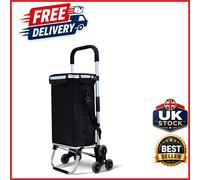 Durable Folding Shopping Trolley 6 Wheels Black Aluminium with 58L Insulated Bag