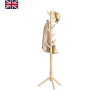 Durable Free-Standing Wooden Coat Rack - 8 Hooks + Adjustable Height