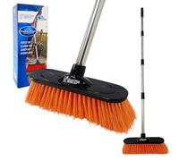 Durable Garden Broom Outdoor Brush with Strong Handle and Stiff PVC Hard Bristle Broom Yard Brush Heavy Duty Outdoor Stiff Sweeping Yard Sweeper for Garden, Patio, Driveway