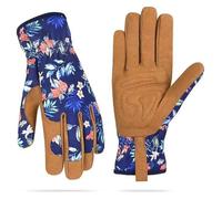 Durable Gardening Gloves for Women - Protective Leather Gloves for Weeding, Digging, Planting, and Raking(Blue)