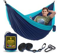 Durable Hammock 400 lb Capacity, Nylon Camping Hammock Chair - Double or Single Sizes w/Tree Straps and Attached Carry Bag - Portable for Travel/Backpacking/Beach/Backyard (Medium, Blue & Light Blue)