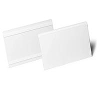 Durable Hard Cover Ticket Holder - Self-Adhesive Label Holder - A5 Landscape - Pack of 10 - Transparent - Perfect for Labelling Shelves and Racking