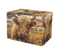 Durable Highland Cow USA Flag Retro Dog Crate Covers Roll-up Side Panels Covers for Pet Crates Small