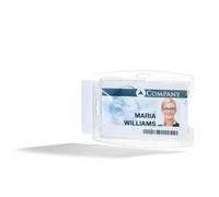 Durable ID Name Badge Holder for 2 Cards - ID Badge Holder Made of Recycled PP - Pack of 10 Transparent Name Badge Holders