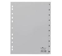 Durable Index Dividers 1-10 A4 Portrait, Pack of 25, Grey, Made from PP | Clear Label Tabs with Numbers, Pre-Punched Holes, 215/130 x 297mm, Made in Poland