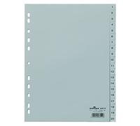 Durable Index Dividers 1-20 A4 Portrait, Pack of 20, Grey, Made from PP | Clear Label Tabs with Numbers, Pre-Punched Holes, 215/130 x 297mm, Made in Poland