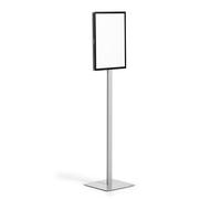 Durable Info Sign with Rotating A3 Sign Board, Floor Stand, Grey | Two-Sided Readable, Includes Two Black Duraframe Magnetic Frames, Stable Weighted Base, Made in Poland