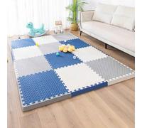 Durable Interlocking Tiles, Interlocking Non-Slip Sport Matting, Home Workout Kids Playmat Pet Mats - Gym Flooring Pad - 1cm Thick - 30cm×30cm Each Tile(White/Grey/Navy Blue)