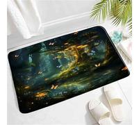Durable Kitchen Mats Green Mushroom Tree House Lake Butterfly Bath Mat Non-Slip Rug Mats For Office Entryway Kitchen 40X60Cm
