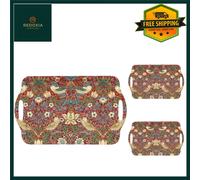 Durable Large Red Melamine Tray with Strawberry Thief Design - Dishwasher Safe